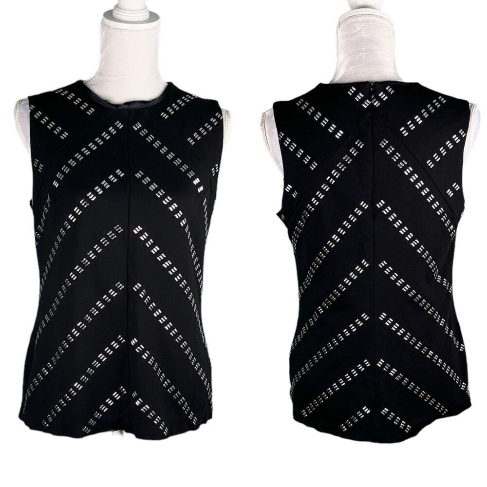 Timeless Naeem Khan Womens Top Black Silver Accents M Sleeveless